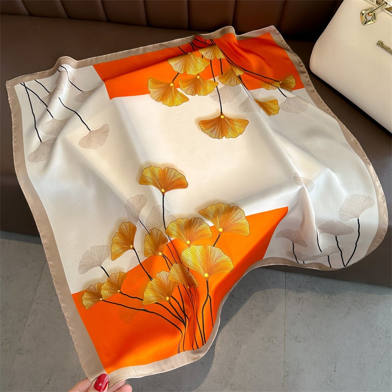 Spring and Summer Cartoon Cute Silk Scarf Small Square Silk 70cm Scarf Women's Korean Style Cat Hair Belt Decorative Headscarf - Image 5