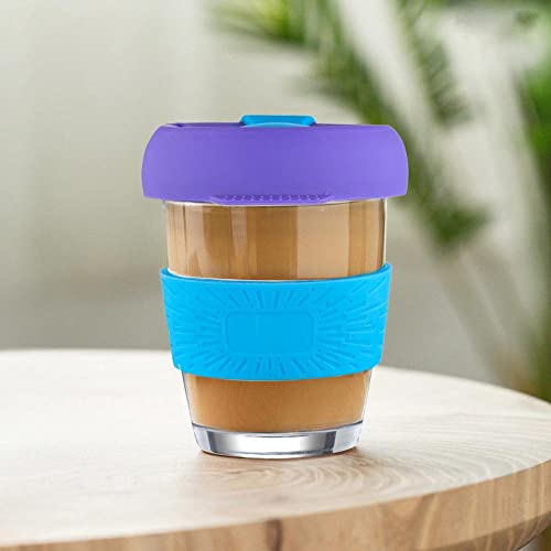 Baskety Reusable Coffee Cup Travel Coffee Mug with Lid & Silicone Drinking Cup - 350ml (Blue, Pack of 1) - Image 4