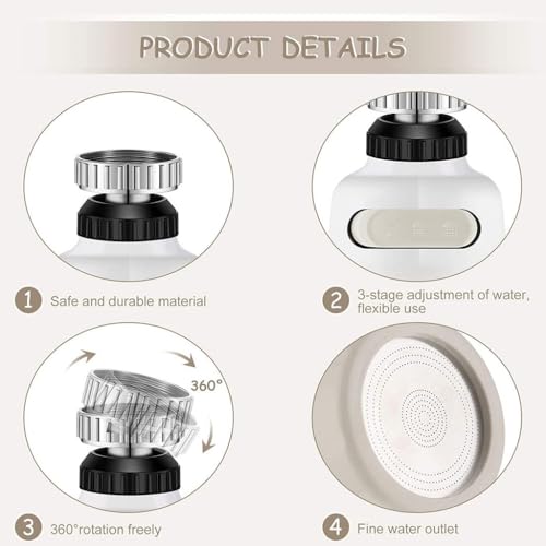 DHRUSIMI 360 Degree Water Swivel Tap Aerator Swivel,Splash-Proof Splash Head for Bathroom Kitchen Tap Nozzle Filter Water Saving Faucet Extender Color very may (Faucet B) - Image 4