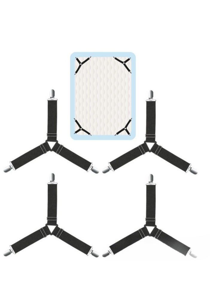 4pcs Adjustable Bed Sheet Holder Straps with 3 Way Cross Elastic Bands and Corner Clips, for Bedding Mattress Fasteners - Image 1