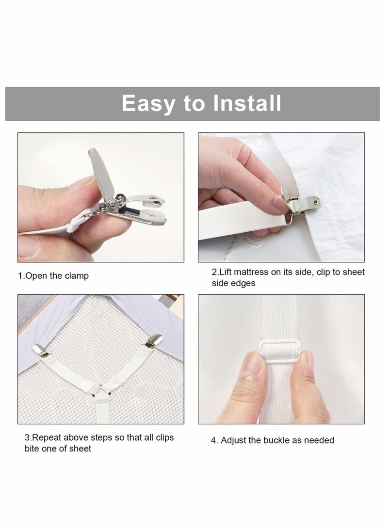 4pcs Adjustable Bed Sheet Holder Straps with 3 Way Cross Elastic Bands and Corner Clips, for Bedding Mattress Fasteners - Image 4