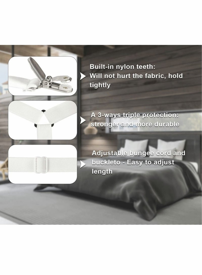 4pcs Adjustable Bed Sheet Holder Straps with 3 Way Cross Elastic Bands and Corner Clips, for Bedding Mattress Fasteners - Image 5