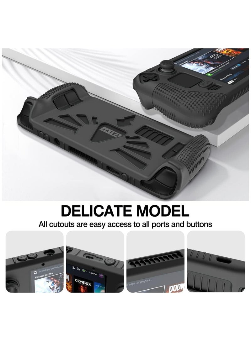 MAKINGTEC Steam Deck Standing Protective Case, Thickening Silicone Accessories Protector, Soft Cover Skin Shell with 2 Pairs Thumb Grips, Full Protection Kit to Anti-Slip for Valve Stream Deck (Black) - Image 5