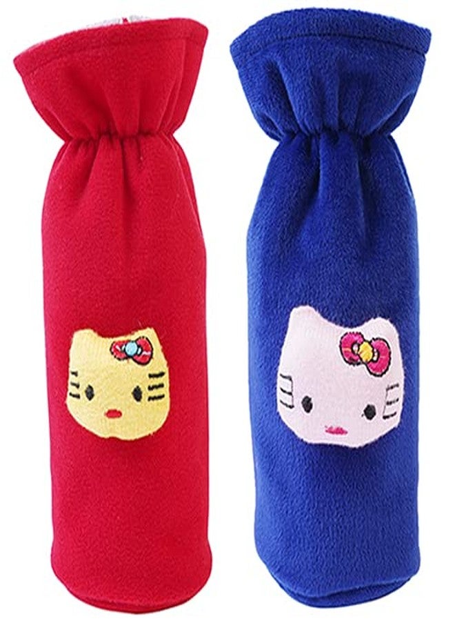 MW PRINTS Soft Plush Stretchable Baby Feeding Bottle Cover with Easy to Hold Strap |Suitable for 120ml-250ml Baby Feeding Bottle Cover Pack of 2 (Red & Royal Blue) - Image 1