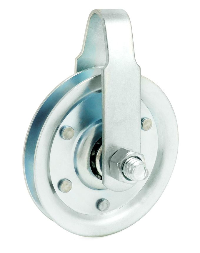 QWORK 4 Pack 3" Heavy Duty Garage Door Pulley Kits, 4 Pcs Sheave Pulleys, 2 Pcs Clevis Forks, 4 Pcs Bolts and Nuts Kit, 3/8" Arbor 200LB Load, Extension Spring Pulley Wheel - Image 3