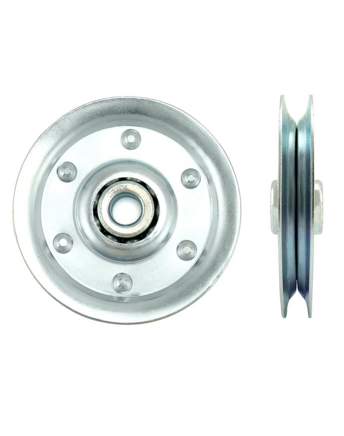 QWORK 4 Pack 3" Heavy Duty Garage Door Pulley Kits, 4 Pcs Sheave Pulleys, 2 Pcs Clevis Forks, 4 Pcs Bolts and Nuts Kit, 3/8" Arbor 200LB Load, Extension Spring Pulley Wheel - Image 2
