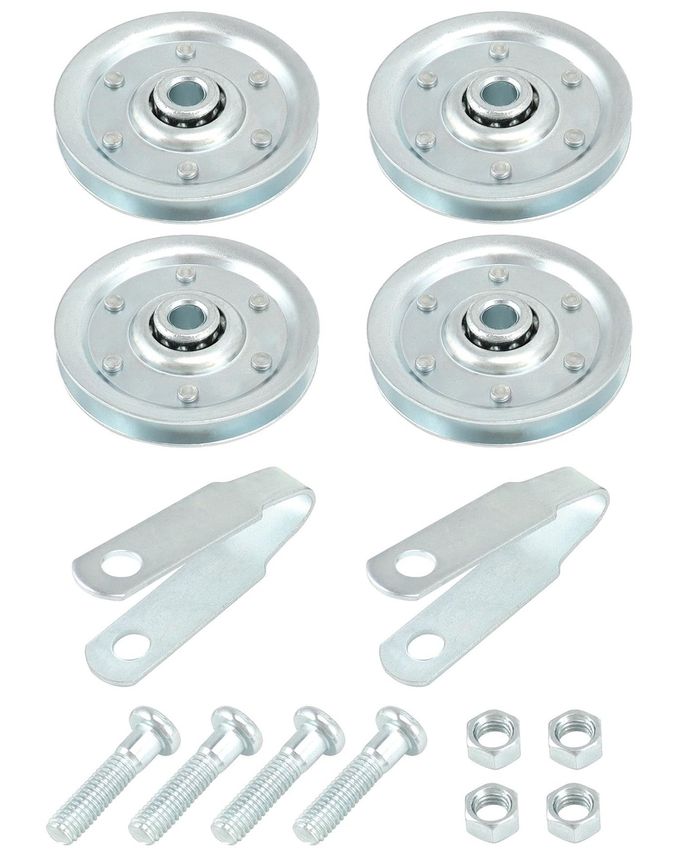 QWORK 4 Pack 3" Heavy Duty Garage Door Pulley Kits, 4 Pcs Sheave Pulleys, 2 Pcs Clevis Forks, 4 Pcs Bolts and Nuts Kit, 3/8" Arbor 200LB Load, Extension Spring Pulley Wheel - Image 4