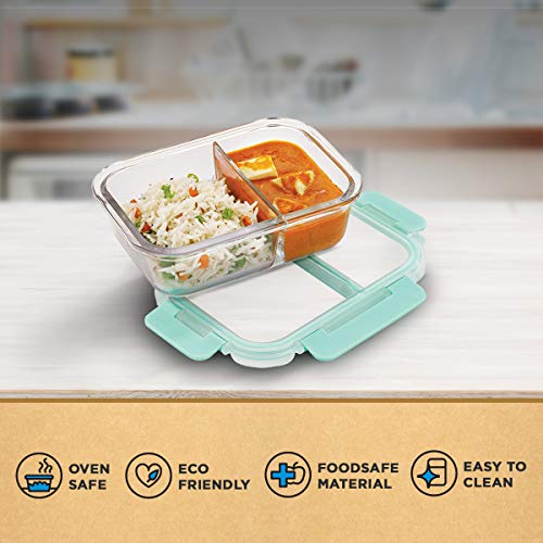 Allo Foodsafe Compartment Glass Lunch Box With Break Free Detachable Lock, Oven & Microwave Safe, Borosilicate Glass Container With Partition Divider, Office Tiffin 1000Ml, Rectangle, Brown - Image 3