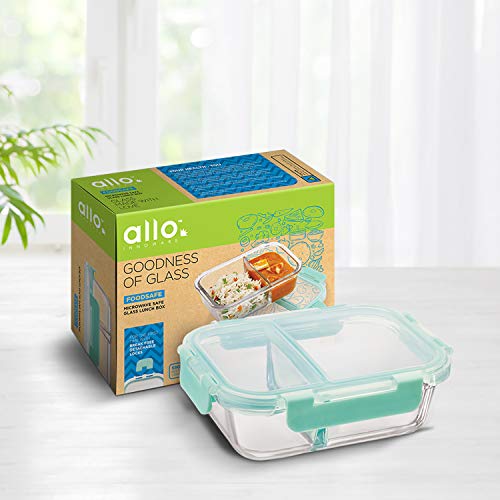 Allo Foodsafe Compartment Glass Lunch Box With Break Free Detachable Lock, Oven & Microwave Safe, Borosilicate Glass Container With Partition Divider, Office Tiffin 1000Ml, Rectangle, Brown - Image 1