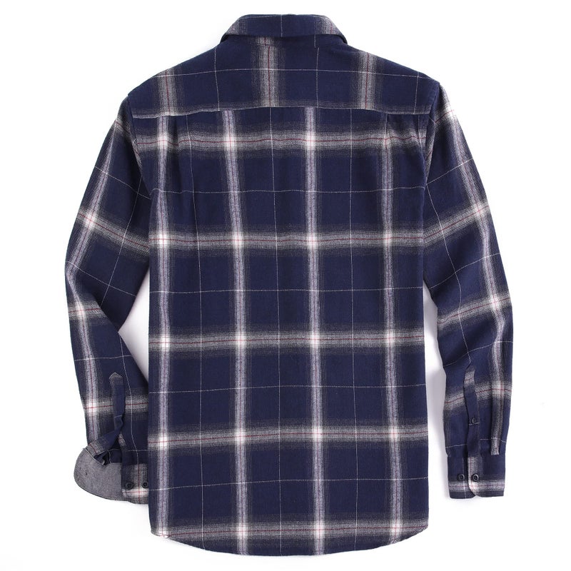 Alex Vando Mens Button Down Shirts Regular Fit Long Sleeve Casual Plaid Flannel Shirt,Royal/White,L - Image 4