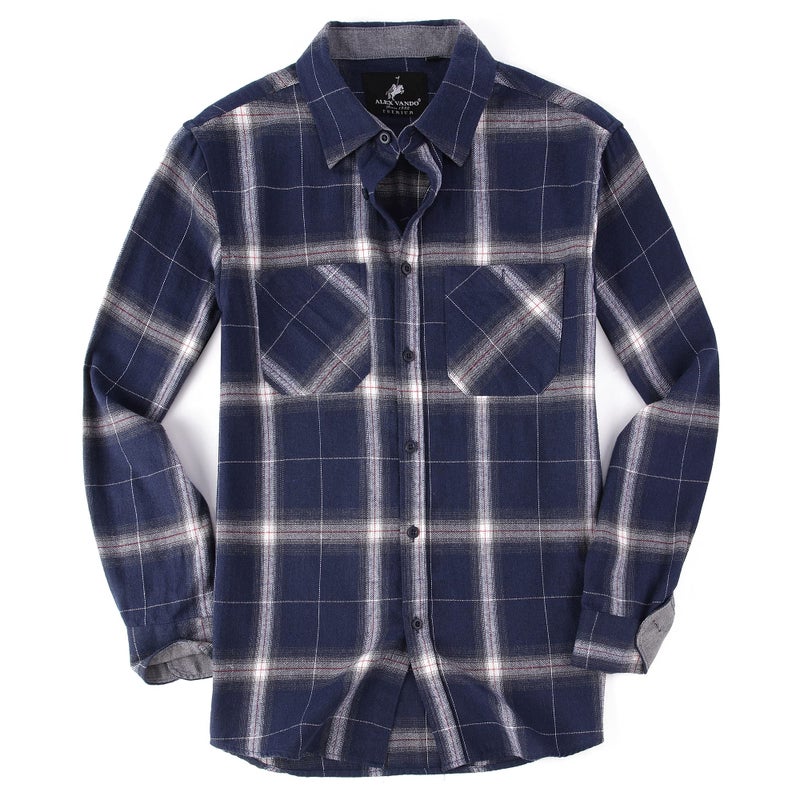 Alex Vando Mens Button Down Shirts Regular Fit Long Sleeve Casual Plaid Flannel Shirt,Royal/White,L - Image 1