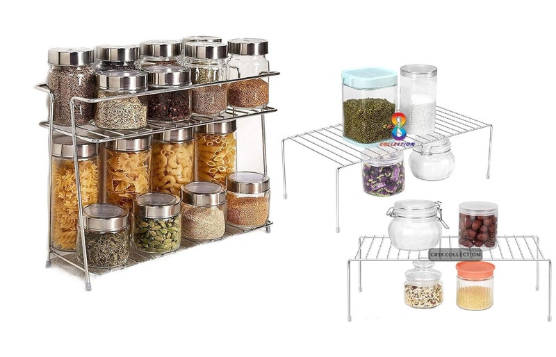 CR18 COLLECTION Home Kitchen Dish Rack Organizer and Space 2pcs Stainless Steel Rack Multipurpose up to 580 mm with Coating Combo Silver - Image 1