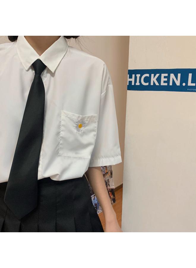Jk Uniform Shirt Women's Summer New College Style School Uniform Class Clothes Daisy White Shirt Short Sleeve Female Student