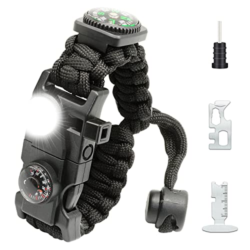 NVioAsport سوار بارا كورد NVioAsport 20 في 1، مجموعة أدوات قابلة للتعديل مع ضوء LED SOS، موقد نار، بوصلة أكبر، صفارة نجاة، مثالي للتخييم، المشي، الصيد، سوار النجاة - Image 1