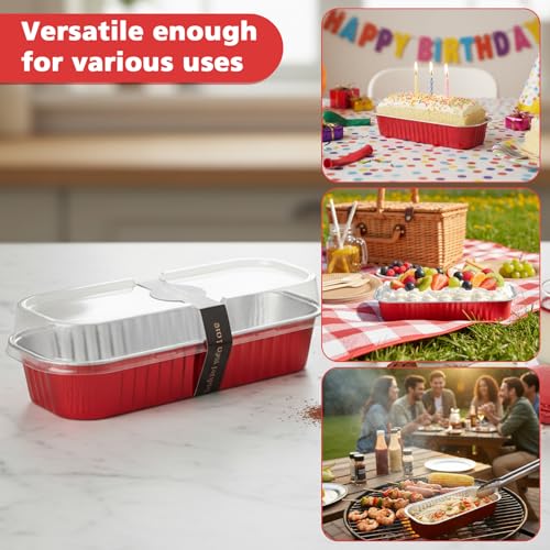 Ruckae 100 Pack Mini Loaf Pans with Lids and Spoons Stickers Disposable Aluminum Tin Foil Pans Rectangle Mini Loaf Cake Pan for Baking,Party,Picnics,Gifts(Red) - Image 4