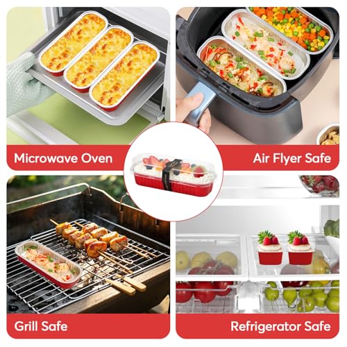Ruckae 100 Pack Mini Loaf Pans with Lids and Spoons Stickers Disposable Aluminum Tin Foil Pans Rectangle Mini Loaf Cake Pan for Baking,Party,Picnics,Gifts(Red) - Image 5