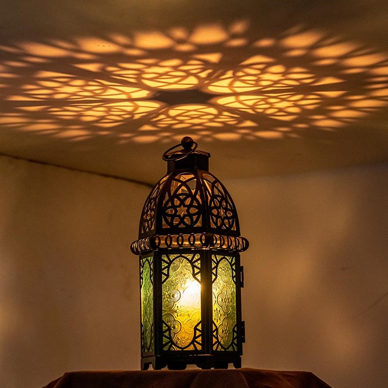 NEEDOMO Hanging Moroccan Lantern, 12.8'' Vintage Candle Holder, Metal Lanterns Decorative Indoor Outdoor, Table, Patio, Porch, Shelf, Gothic Home Decor (Green, Large Size) - Image 3