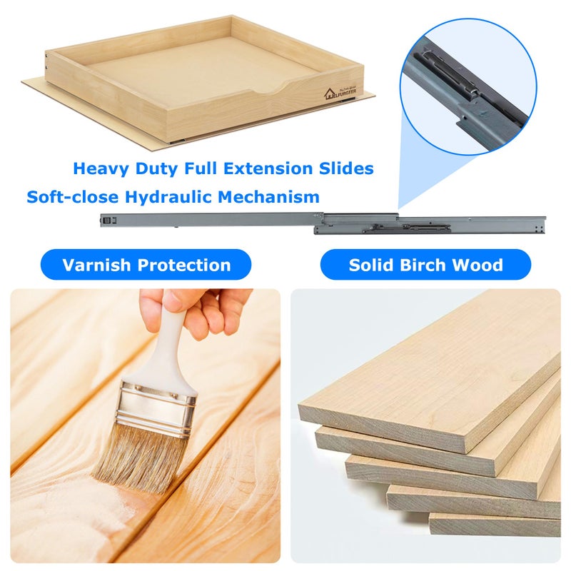WelFurGeer Premium Birchwood Pull-Out Cabinet Drawers, 26" W x 21" D Pull Out Cabinet Organizer, Heavy-Duty Cabinet Organizer with Easy Installation, Space-Saving Pullout Drawer for Home & Kitchen - Image 4