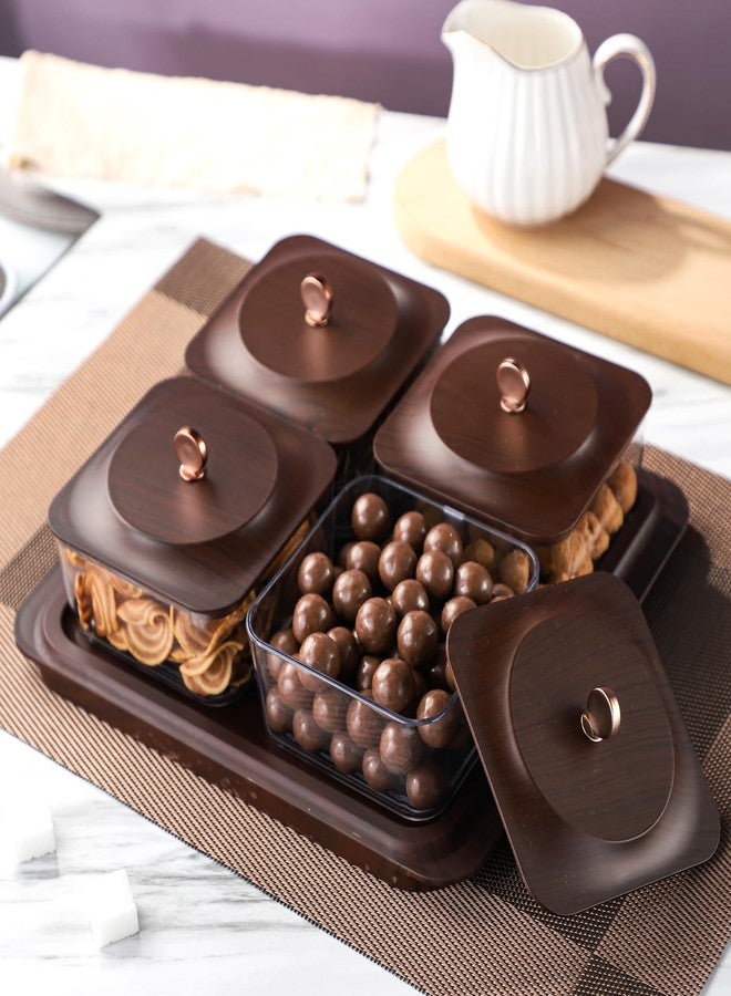 Sailench Serving Set: Plastic Imitated Wood Serving Tray & 4 Snack Boxes with Lid, Ideal for Home, Party & Birthday - Image 4