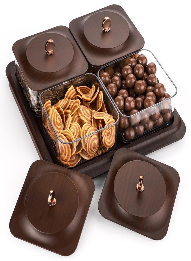 Sailench Serving Set: Plastic Imitated Wood Serving Tray & 4 Snack Boxes with Lid, Ideal for Home, Party & Birthday - Image 1