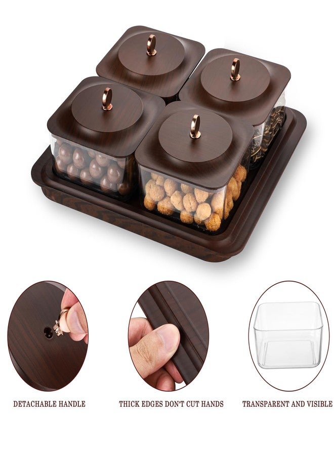 Sailench Serving Set: Plastic Imitated Wood Serving Tray & 4 Snack Boxes with Lid, Ideal for Home, Party & Birthday - Image 3