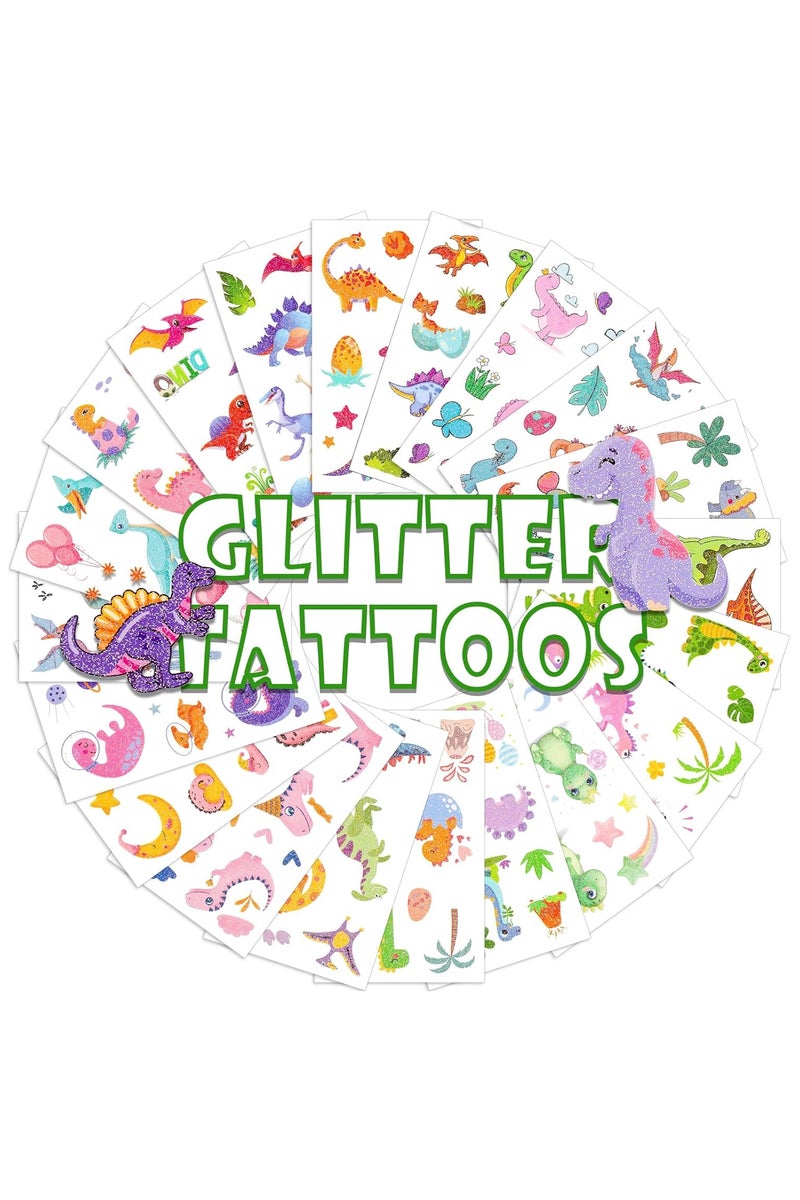 قوس قزح أورينبو مجموعة ملصقات وشم مؤقتة لامعة على شكل ديناصور للأطفال مكونة من 20 ورقة، ملصقات وشم لامعة مقاومة للماء، وشم ديناصورات ملونة، لوازم حفلات أعياد الميلاد - Image 1