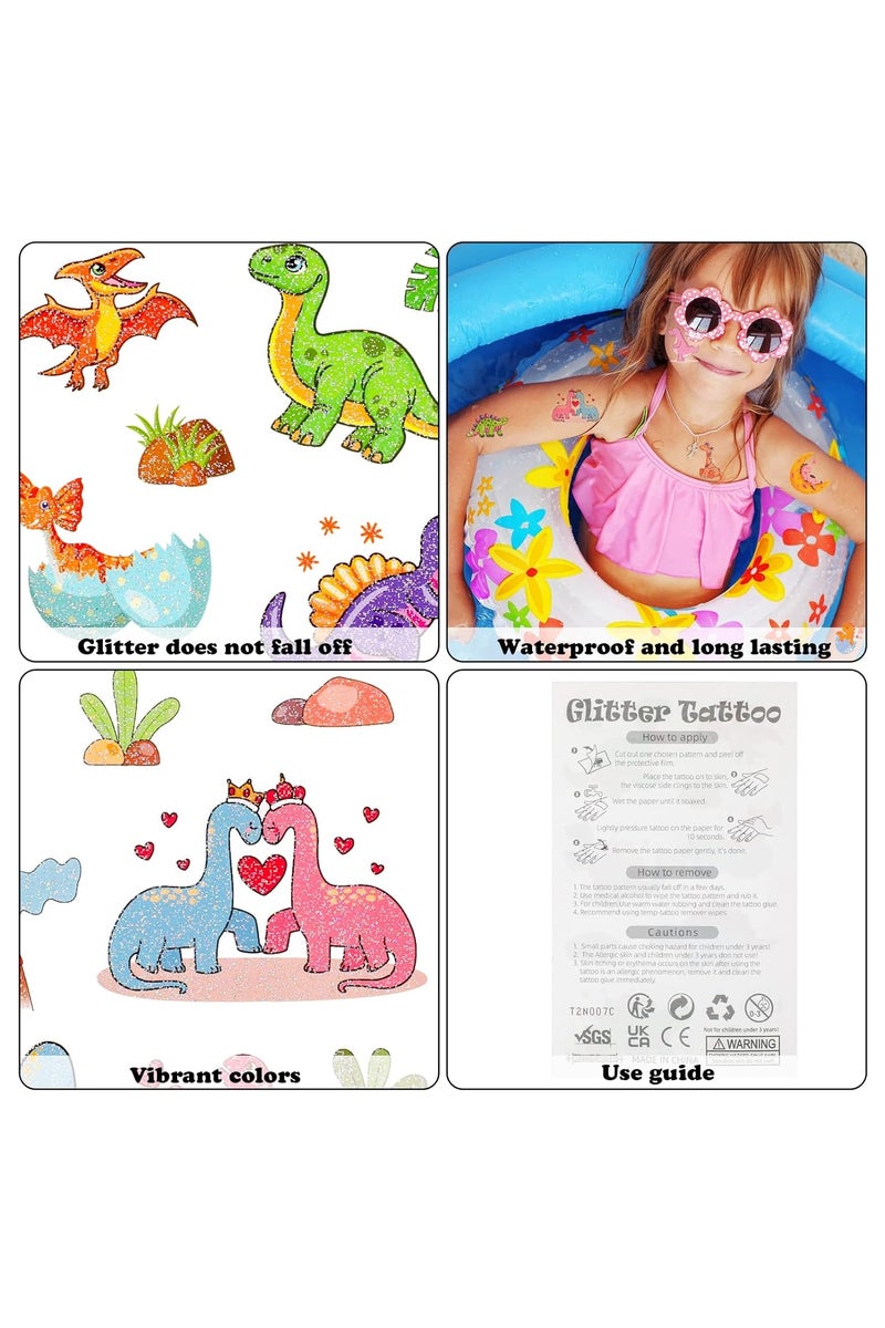 قوس قزح أورينبو مجموعة ملصقات وشم مؤقتة لامعة على شكل ديناصور للأطفال مكونة من 20 ورقة، ملصقات وشم لامعة مقاومة للماء، وشم ديناصورات ملونة، لوازم حفلات أعياد الميلاد - Image 4