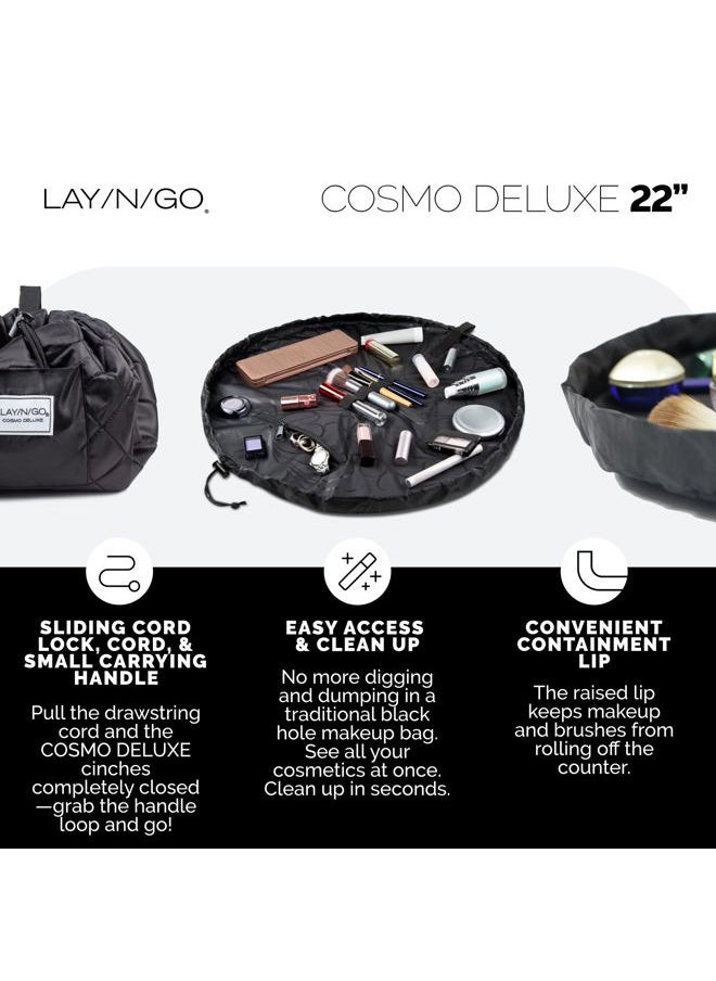 Lay-n-Go Cosmo Drawstring Cosmetic & Makeup Bag Organizer - Portable Drawstring Makeup Bag w/Zipper Pocket, Makeup Loops & More - Durable, Machine Washable Makeup Bag for Travel (22”, Pink)  - Image 3