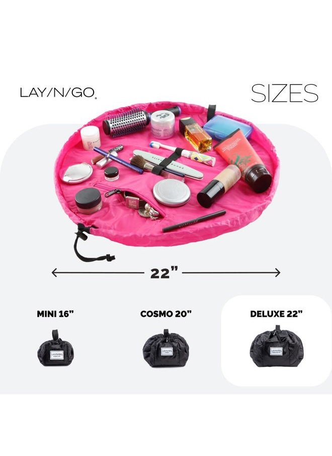 Lay-n-Go Cosmo Drawstring Cosmetic & Makeup Bag Organizer - Portable Drawstring Makeup Bag w/Zipper Pocket, Makeup Loops & More - Durable, Machine Washable Makeup Bag for Travel (22”, Pink)  - Image 5