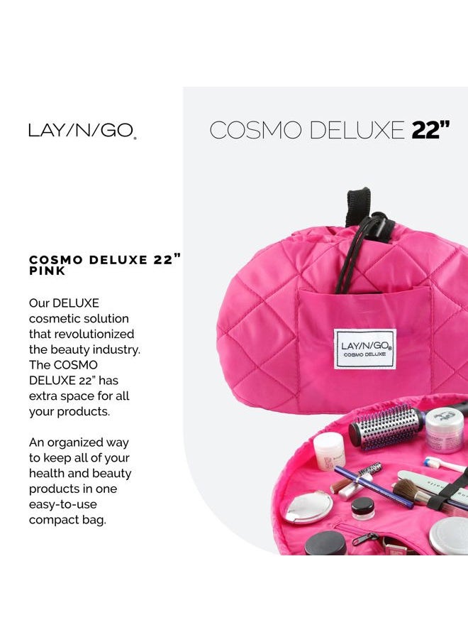 Lay-n-Go Cosmo Drawstring Cosmetic & Makeup Bag Organizer - Portable Drawstring Makeup Bag w/Zipper Pocket, Makeup Loops & More - Durable, Machine Washable Makeup Bag for Travel (22”, Pink)  - Image 2