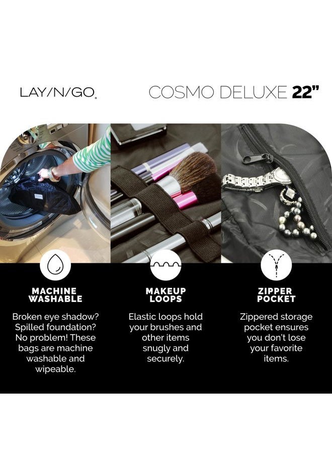 Lay-n-Go Cosmo Drawstring Cosmetic & Makeup Bag Organizer - Portable Drawstring Makeup Bag w/Zipper Pocket, Makeup Loops & More - Durable, Machine Washable Makeup Bag for Travel (22”, Pink)  - Image 4