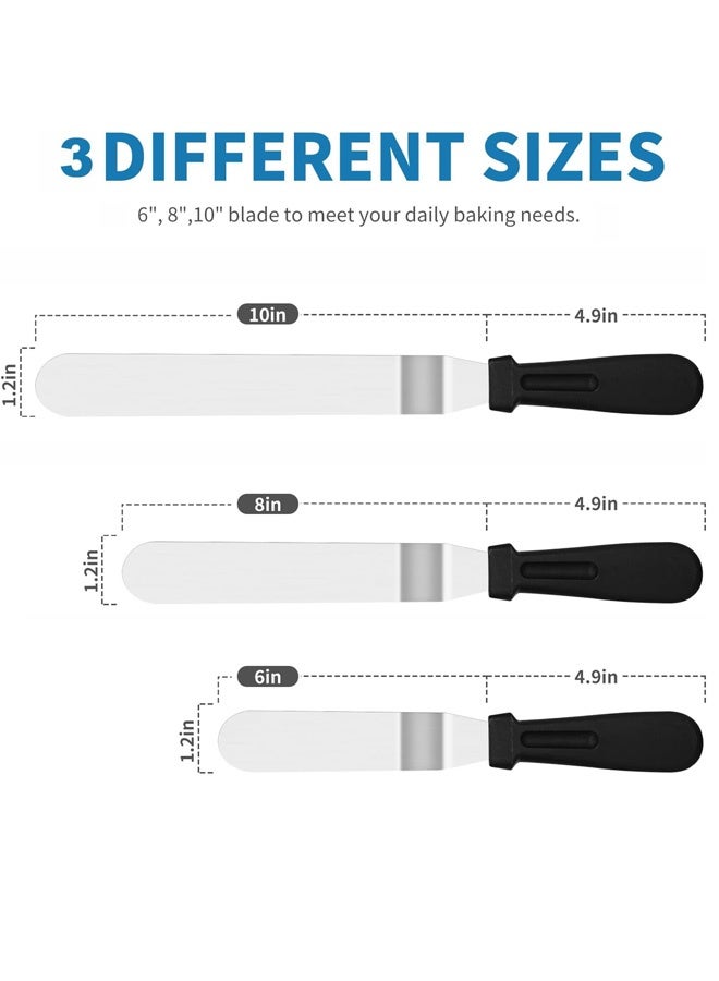 Cake Offset Spatula , Icing Spatula Set with 6 8 10 Inch Stainless Steel Blades Cake Decorating Tools, Cake Spatula with PP Plastic Handle Angled Frosting Spatulas Set (6 8 10 INCH) - Image 2