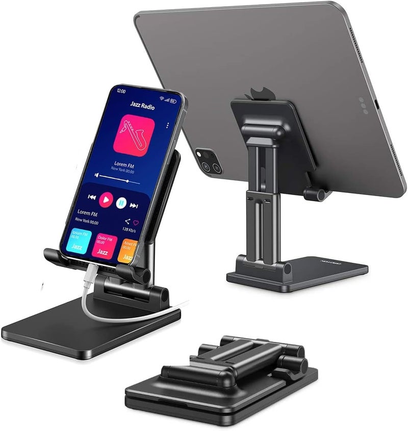SOOPII Desktop Tablet Stand + Mobile Stand, Heavy Base Aluminum Holder for Tablets/Mobile/Tab Stand and e-Book Readers Up to 15.6 inches - Black (DM01ProB) - Image 1