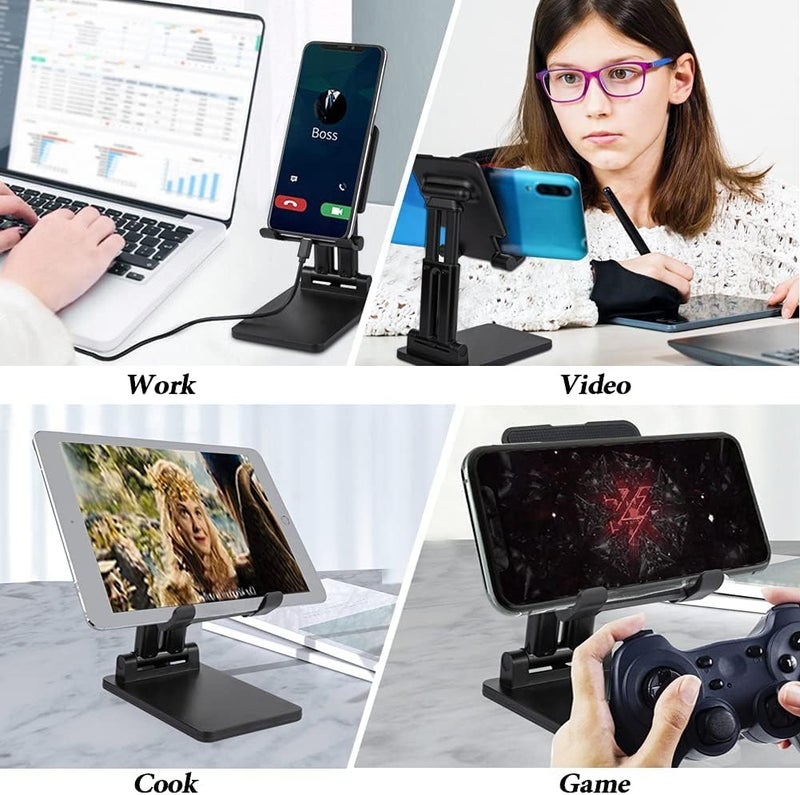 SOOPII Desktop Tablet Stand + Mobile Stand, Heavy Base Aluminum Holder for Tablets/Mobile/Tab Stand and e-Book Readers Up to 15.6 inches - Black (DM01ProB) - Image 5