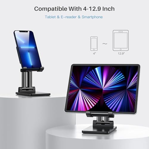 SOOPII Desktop Tablet Stand + Mobile Stand, Heavy Base Aluminum Holder for Tablets/Mobile/Tab Stand and e-Book Readers Up to 15.6 inches - Black (DM01ProB) - Image 3