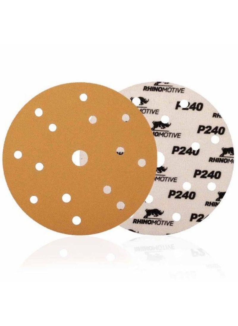 RHINOMOTIVE MULTI-PURPOSE GOLD ABRASIVE DISC Grit 240 100Pcs Per Pack  - Image 1