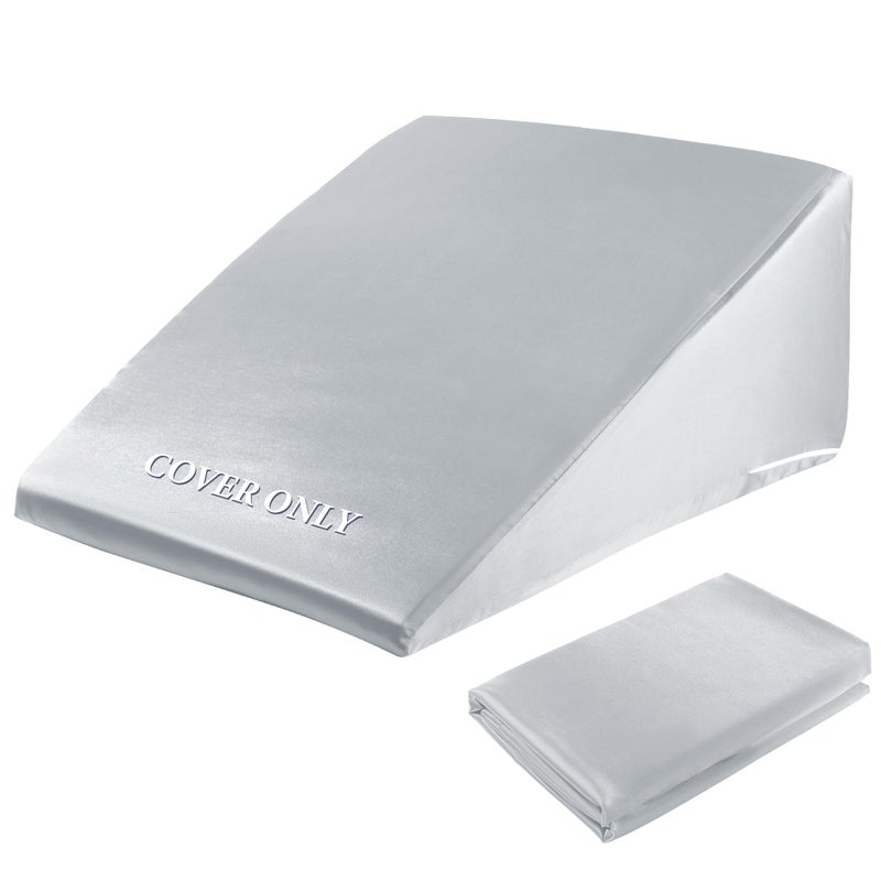 HOMBYS Satin Bed Wedge Pillow Cover Silky Smooth Wedge Pillowcase 1 Pack 24x24x8 Soft Breathable Removable Machine WashableZipper Design Pillow Not Include Light Grey 24x24x8 - Image 2