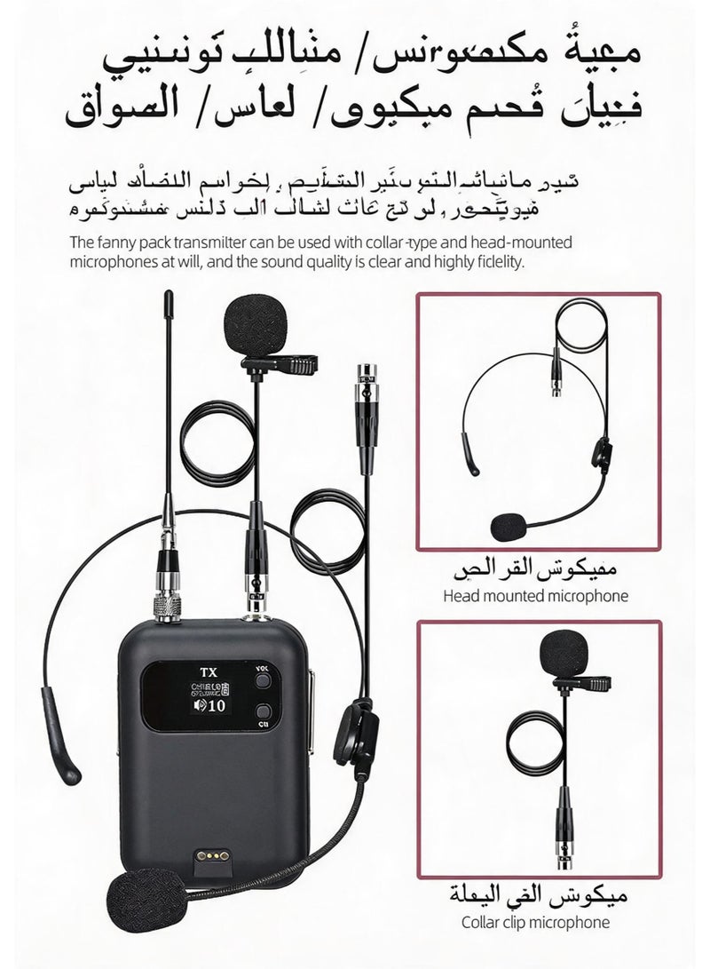 ZFSZ M510 Professional Dual Wireless Bodypack Microphone System with 2 Rechargeable Transmitters, LCD Receiver, Remote Control, Headset & Lavalier Mics - Image 3