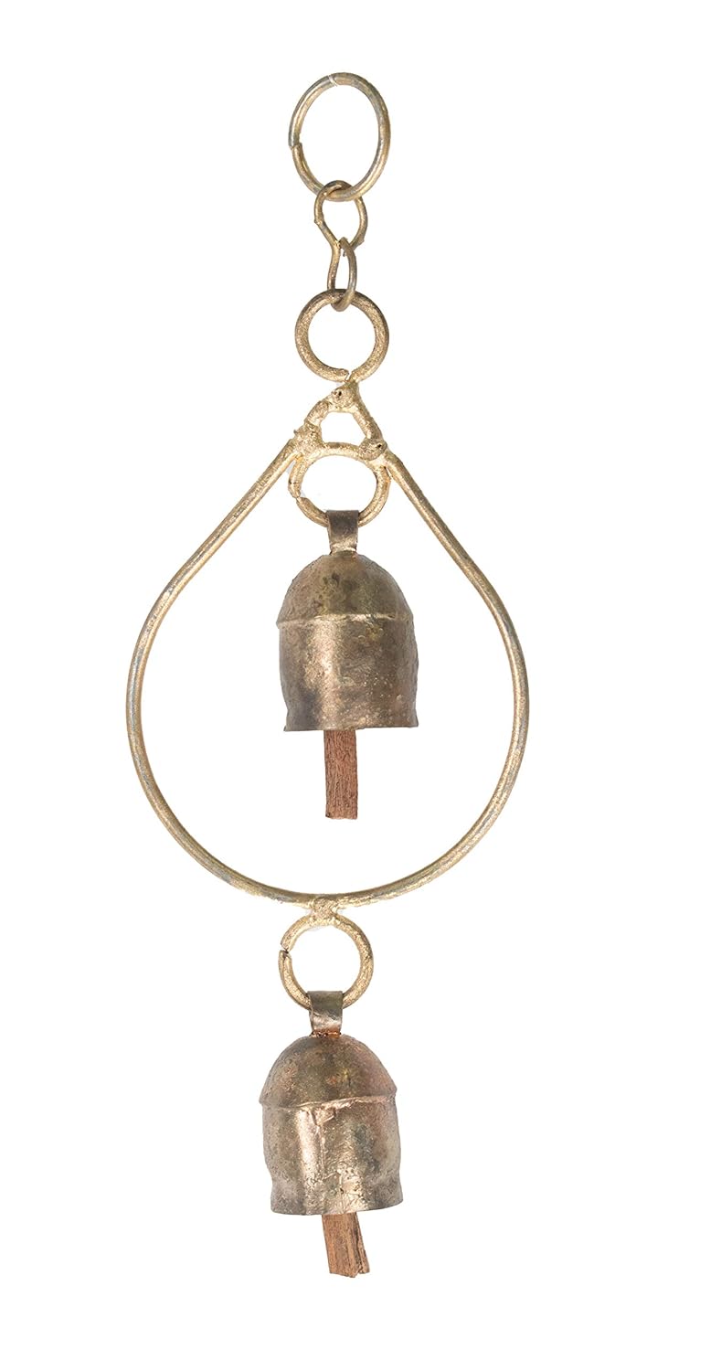 Ethnics of Kutch Ethnics of Kutch Hand Made Metal Bells Wrought Iron CopperZinc Coated Home Dcor Chimes Cow Bell Drop Plain 2 Bells 22 cms Length Colour Copper BEL0073 - Image 1