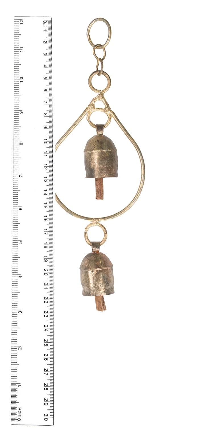Ethnics of Kutch Ethnics of Kutch Hand Made Metal Bells Wrought Iron CopperZinc Coated Home Dcor Chimes Cow Bell Drop Plain 2 Bells 22 cms Length Colour Copper BEL0073 - Image 4