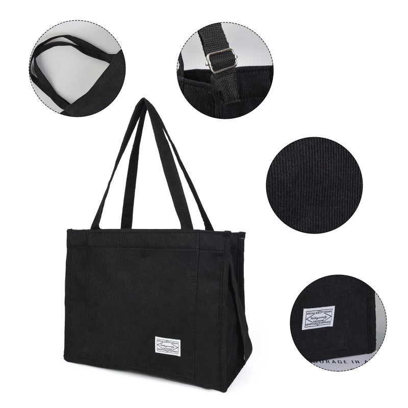 Valleycomfy Vintage Casual Corduroy Bags Crossbody Bag Purse for Women Travel Shoulder Bags Handbags Eco Bag,Black,Large - Image 4