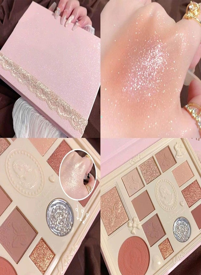 Ezyuanchly Lace 12 Color Eyeshadow Palette, Blendable Shimmer and Matte Nudes Shades, All In One Makeup Blush Highlighter, Pink - Image 2