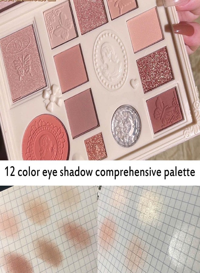 Ezyuanchly Lace 12 Color Eyeshadow Palette, Blendable Shimmer and Matte Nudes Shades, All In One Makeup Blush Highlighter, Pink - Image 4