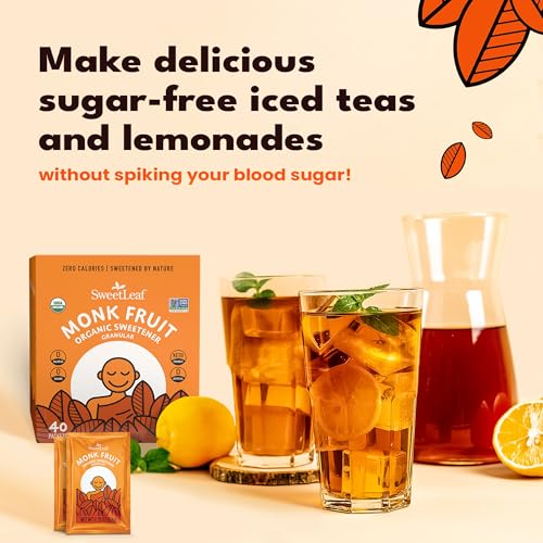 SweetLeaf Organic Monk Fruit Sweetener, Granular - Keto Friendly Natural Sugar Substitute for Coffee, Tea, and Baking, Zero Calorie, Organic Monk Fruit, Non GMO, Sugar Free - 40 Individual Packets - Image 3