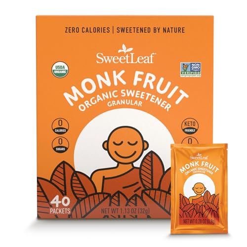 SweetLeaf Organic Monk Fruit Sweetener, Granular - Keto Friendly Natural Sugar Substitute for Coffee, Tea, and Baking, Zero Calorie, Organic Monk Fruit, Non GMO, Sugar Free - 40 Individual Packets - Image 1