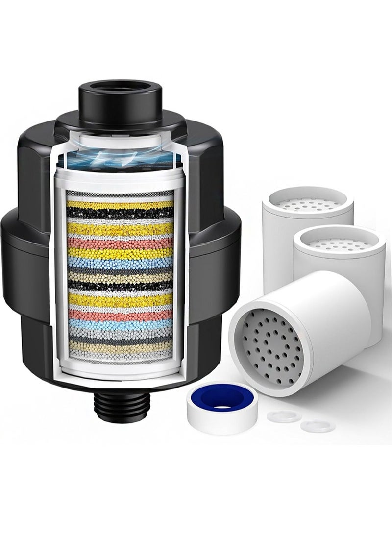 BIRUITE 20-Stage Shower Filter - Shower Head Filter for Hard Water with 3 Replaceable Cartridges, High Output Shower Water Filter, Removes Chlorine and Fluoride (Black, Includes 3 Cartridges) - Image 1