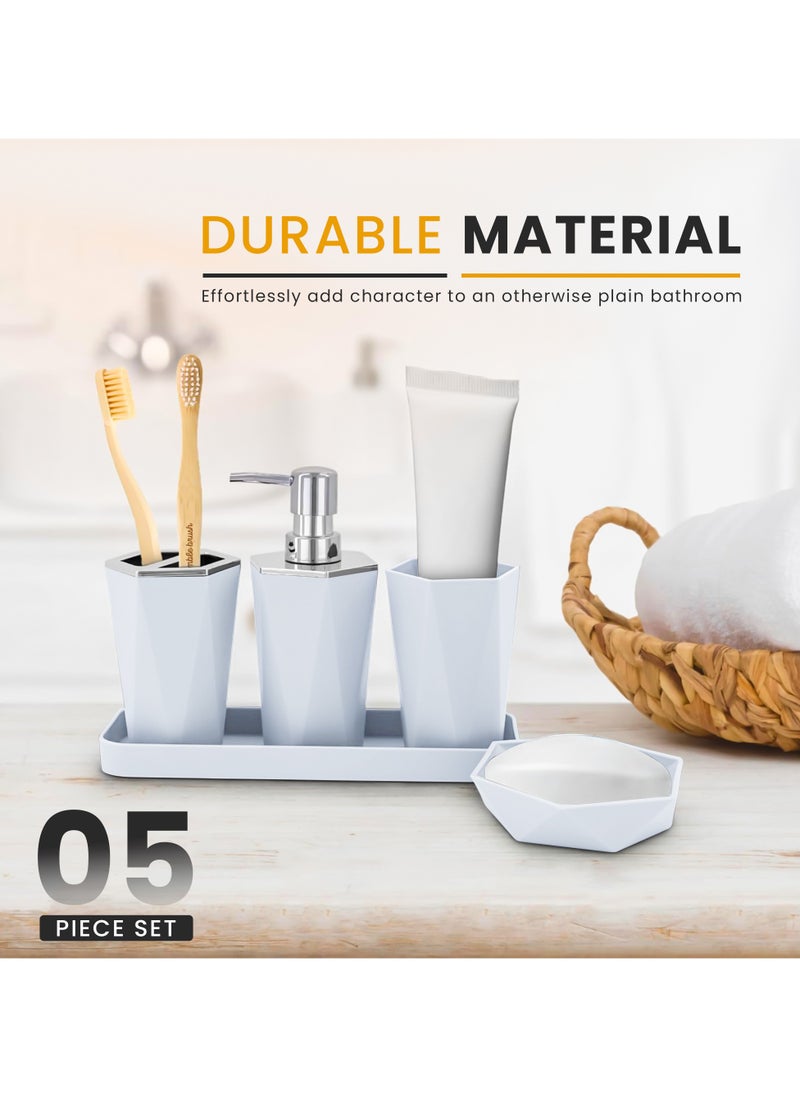 AC&L - AC&L Bathroom Accessories Set, 5 Pcs Plastic Bathroom Counter Vanity Set, Liquid Soap Dispenser, Toothbrush Holder, Soap Dish, Q tips Tumbler, Vanity Tray, Modern Bathroom Decor Organizer (White) - Image 1