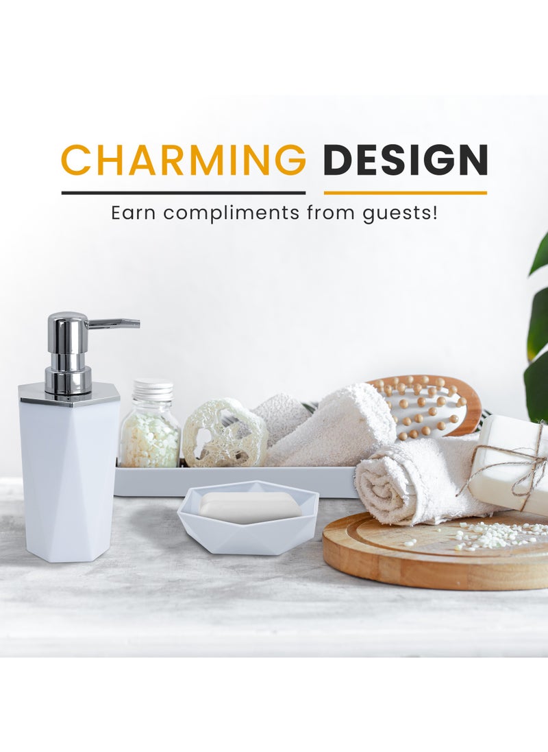 AC&L - AC&L Bathroom Accessories Set, 5 Pcs Plastic Bathroom Counter Vanity Set, Liquid Soap Dispenser, Toothbrush Holder, Soap Dish, Q tips Tumbler, Vanity Tray, Modern Bathroom Decor Organizer (White) - Image 1