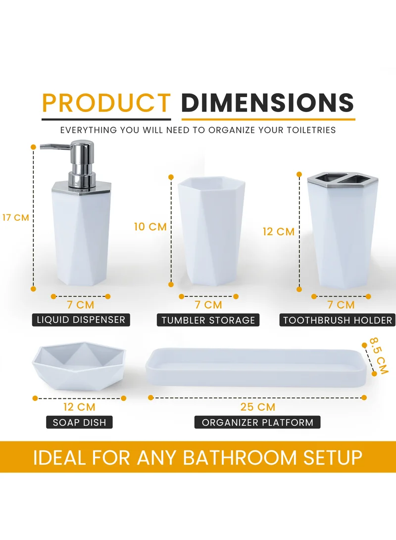 AC&L AC&L Bathroom Accessories Set, 5 Pcs Plastic Bathroom Counter Vanity Set, Liquid Soap Dispenser, Toothbrush Holder, Soap Dish, Q tips Tumbler, Vanity Tray, Modern Bathroom Decor Organizer (White)