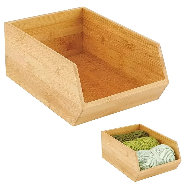 Bamboo Storage Boxes, Stackable Storage Boxes, Kitchen Storage Boxes, Desktop Storage Boxes, Storage Containers, Suitable for Organizing Clutter in the Kitchen, Office, and Bedroom, Convenient for Storage. - Image 1